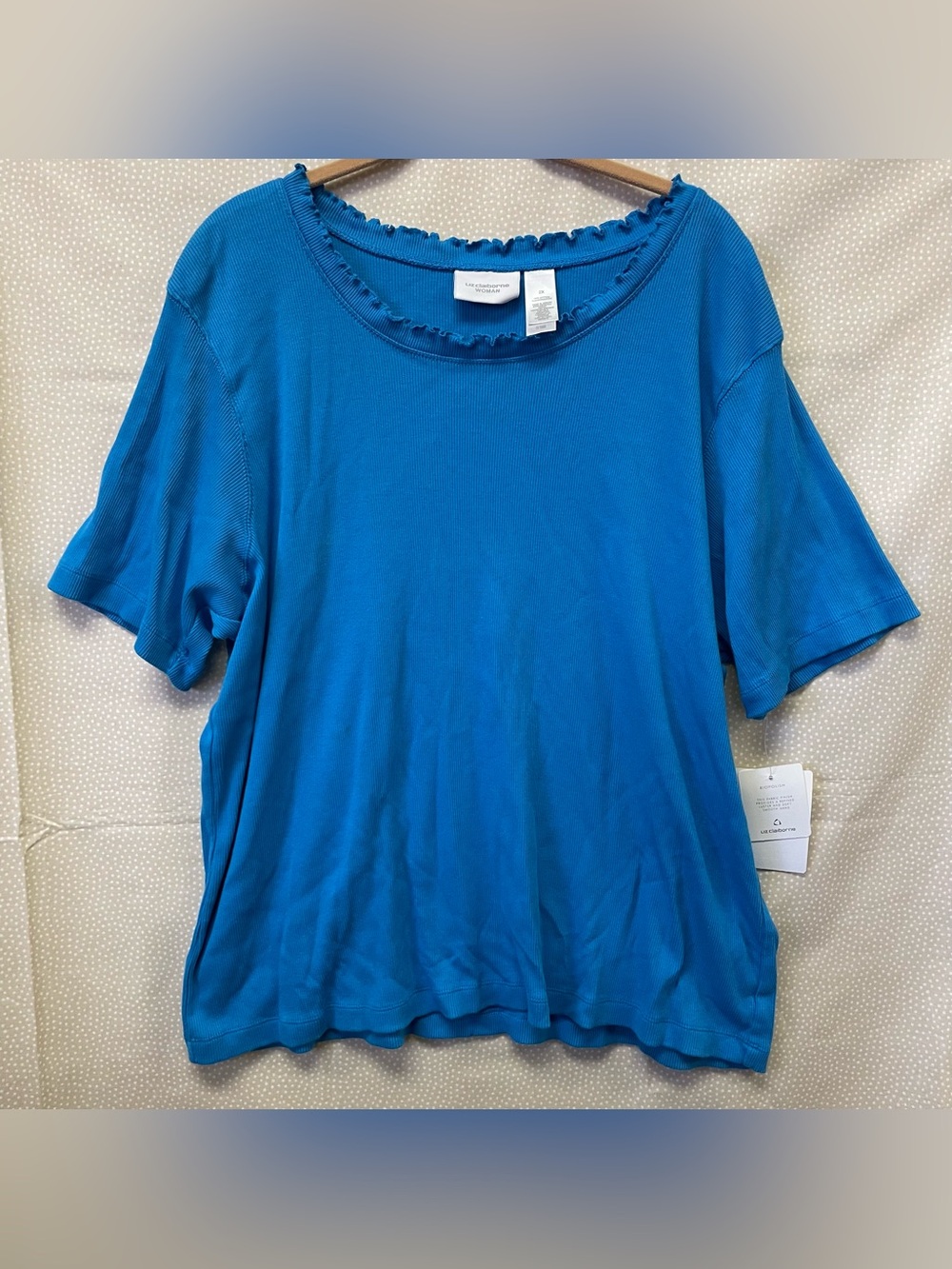 Women's Blue Ribbed Knit Top with Ruffle Neckline NWT Size 2X